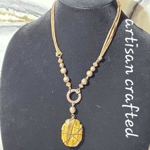 Copper Wire Wrapped Stone Hand-Crafted 12" Statement Necklace
